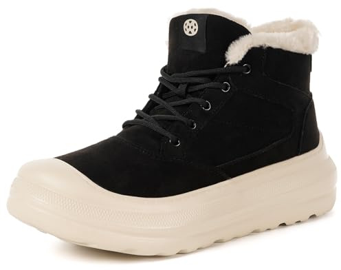 Dokela Bottes Femme Homme Hiver Bottines Cuir Suédé Chaude Fourrure Bottes à Lacets Antidérapant Imperméable Baskets Extérieur,Noir,43 EU