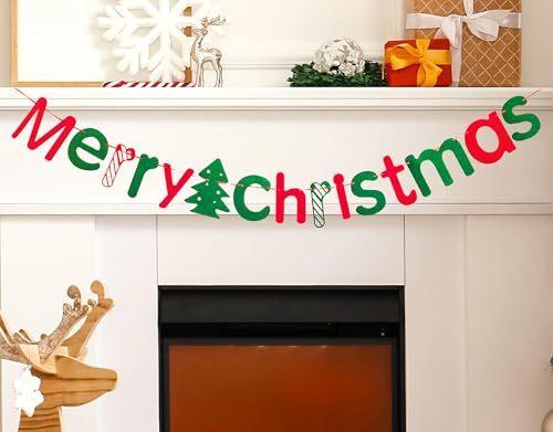Weihnachtsbanner, Merry Christmas Girlande, Weihnachten Girland Banner, Weihnachten Deko Banner, Wimpelkette Weihnachtens für Fenster, Kamine, Wände, Heimdekoration (B)