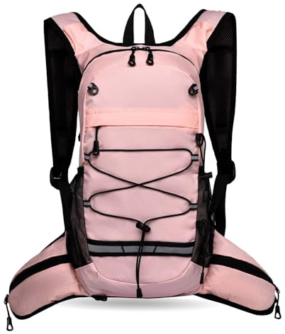 Vmokki Wanderrucksack Fahrradrucksack mit Helmabdeckung Trinkrucksack für Wandern, Radfahren, Klettern, Laufen, Sport Rucksack Ultraleicht Wasserdicht Klein 8L (Pink)