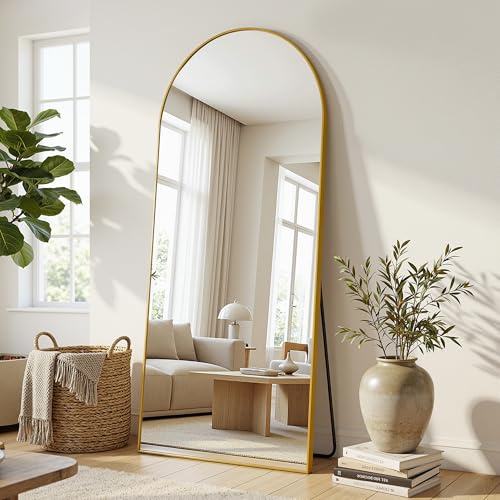 Antok 180x67cm Ganzkörperspiegel, Gewölbter Standspiegel, Rahmen aus Aluminiumlegierung, Bruchsicheres Glas, Bodenspiegel für Wohnzimmer, Ankleide, Gold