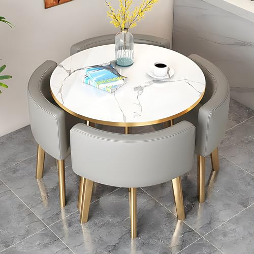 Modernes Esszimmer-Set, runder Esstisch mit Stühlen, Küchentisch mit 4 Stühlen, platzsparender Konferenztisch, hellgraue Möbel für Küche und Wohnzimmer