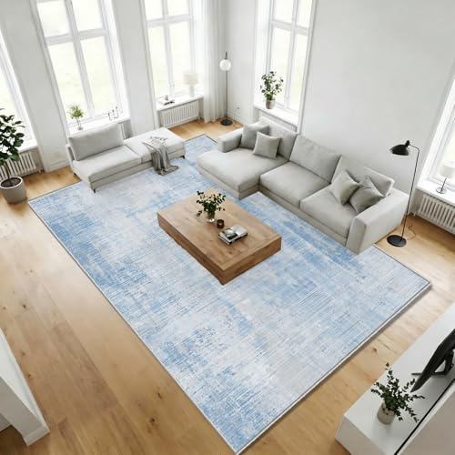 WUTONG Blau Großer Teppich Wohnzimmer 200X300cm Teppich Schlafzimmer | Waschbarer Moderner Abstrakter Kunstwolle Kurzflor Rutschfester Teppiche Weiche für Jugendzimmer,Büro OEKO-TEX