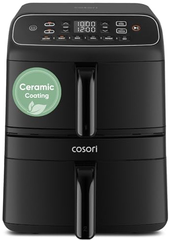 Cosori Double Stack Air Fryer 8.6L, Ceramic Coating, 2 DC Motors | Top Heating, Less 39% Space, PFAS-Free, Faster Cooking, Perfect for Family Meals, Turbo Tower Compact
