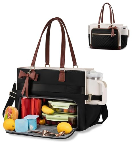 BLOGLOER Sac Ordinateur Portable Femme avec Boîte à Déjeuner, Grand Sacs a Main Bandoulière de Courses et Cabas, Tote Bag pour Les Cours Lycee, Pour Travail étudiant Université Voyages