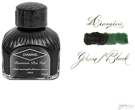 Diamine Bottle Watercolour Ink, 80ml, Green/Black
