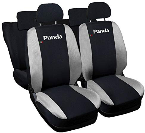 Lupex Shop Copri-sedili Auto Compatibili Panda Seconda Serie (mod.169) Versione 50e50 | Nero Grigio Chiaro | Set Copri-Sedile Anteriori e Posteriori | Logo Ricamato | Airbag Compatibile | Accessori