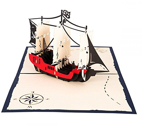 3D KARTE Piratenschiff I Pop-Up Karte als Gutschein, Geburtstagskarte, Geldgeschenk, Glückwunschkarte I Klappkarte zum Kindergeburtstag