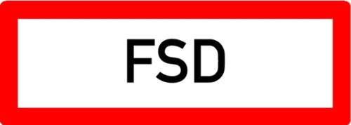 LEMAX® Aufkleber Feuerwehrschild, FSD (Feuerschlüsseldepot) - DIN 4066 Folie selbstklebend weiß/schwarz/Randfarbe: rot 297x105mm