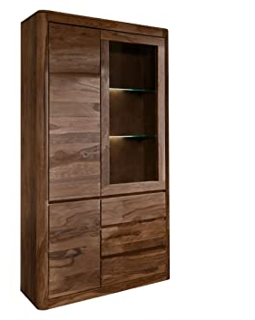MASSIVMOEBEL24.DE Toronto Vitrine Sheesham/Palisander - Verschiedene Größen und Farben, Farbe:Dunkelbraun gebeizt, Größe:109x40x202 cm (BxTxH)