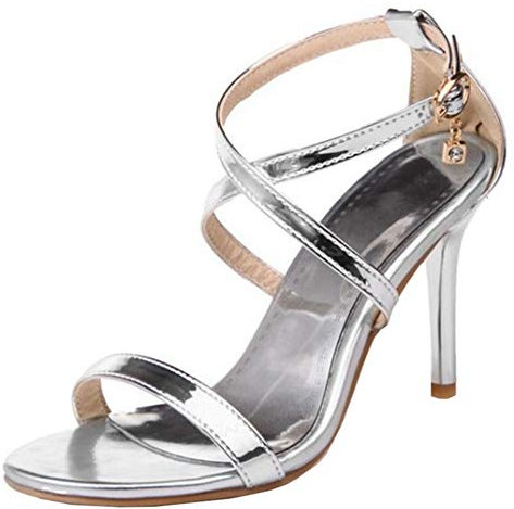 Onewus Sandali da donna eleganti con tacco alto, sandali aperti estivi, Cinturino a croce in argento, 40 EU