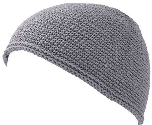 CHARM Herren Mütze Short Beanie - Strick Kopfbedeckung Skull Cap Kufi Muslim Takke Islam Namaz in 2 Größen Grau