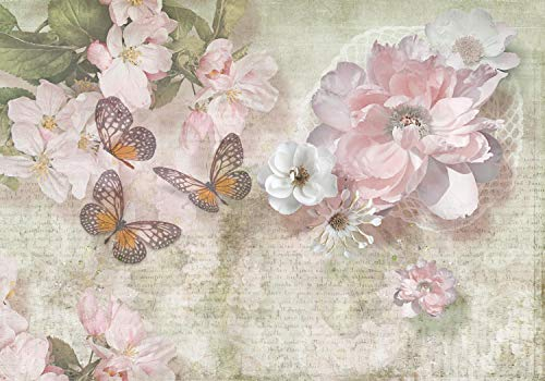 wandmotiv24 Fototapete Blumen Schmetterlinge Retro, XS 150 x 105cm - 3 Teile, Wanddeko, Wandbild, Wandtapete, Diamanten, Schrift, Zeichnung M1303