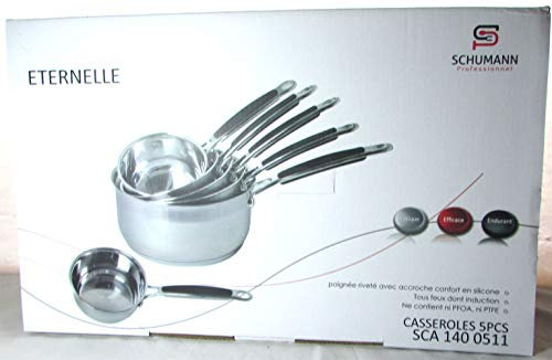Schumann Professionnel - Lot de 5 Casseroles Gamme Eternelle - Compatibles Tous feux dont Induction - Acier Inoxydable sans PFOA - Poignées Accroche Confort en Silicone 12/14/16/18/20cm