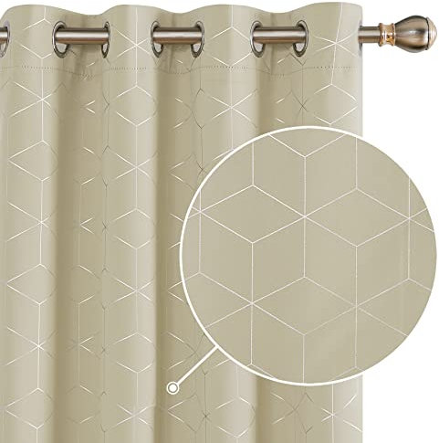 Deconovo Ösenvorhang für Schlafzimmer Kälteschutz Thermovorhang Thermogardine Hitzeschutz, Blickdichte Gardinen, Wohnzimmer Vorhang, 138x117 cm(HöhexBreite), Beige, 2er Set