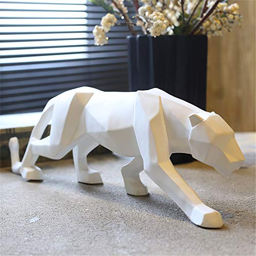Uterstyle Leopard Skulptur Harz Tier geometrische Statue Wildlife Tier Figur Home Decor Ornamente Große Katze Statue Leopard Löwe Jaguar (weiß)