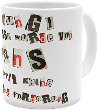 printplanet Tasse mit Namen Hans - Motiv Ausgeschnittene Buchstaben - Namenstasse, Kaffeebecher, Mug, Becher, Kaffeetasse - Farbe Weiß