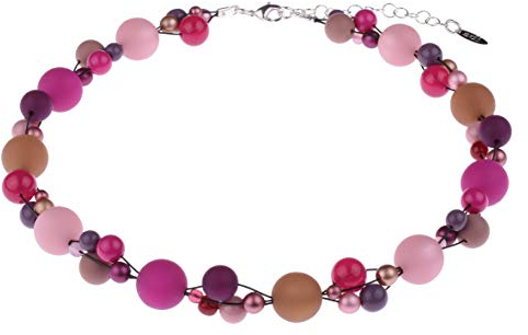 Adi-Modeschmuck Halskette “Amelie”, elegant verflochtene Mischung aus Polaris- und Glasperlen in attraktiven Farbkombinationen, handgefertigt in Berlin (Rosa- und Brauntöne)