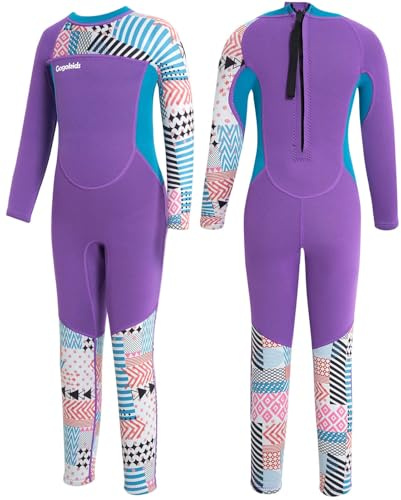 Gogokids Traje de Neopreno para Niñas, Ropa de Natación 2.5mm Neopreno Cálido Traje de Buceo Engrosado Bañador de Una Pieza Manga Larga Protección Solar UV 50+