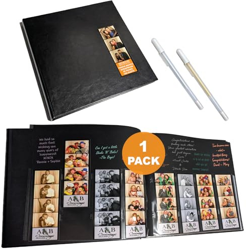 Photo Booth Nook ScrapbookAlbum (1 Zähl) – ScrapbookingTagebuch mit Ledereinband – 40 schwarze Seiten, 5,1 x 15,2 cm Einband mit Bilderschlitz und Fotostreifen – ideal für Hochzeits, Abschluss
