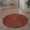 Paco Home Hochflor Teppich Wohnzimmer Shaggy Langflor Weich Modern Einfarbiges Muster Orange, Grösse:120 cm Rund