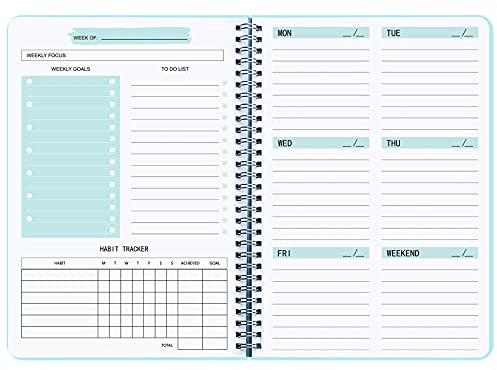 Undatierter Wochenplaner - Wochenziele Notizbuch, A5 To-Do-Listen-Planer, Gewohnheitstracker-Tagebuch mit Spiralbindung, 14,5 x 20,3 cm