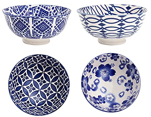 Boho Snack-Schale 4-er Set aus Porzellan - Deko-Schüssel im einzigartigen orientalischen Design - edle Geschirr-Schüssel für Snacks, Kekse, Desserts, Nüsse, Plätzchen, Obst - ca. 400 ml (Design 4)