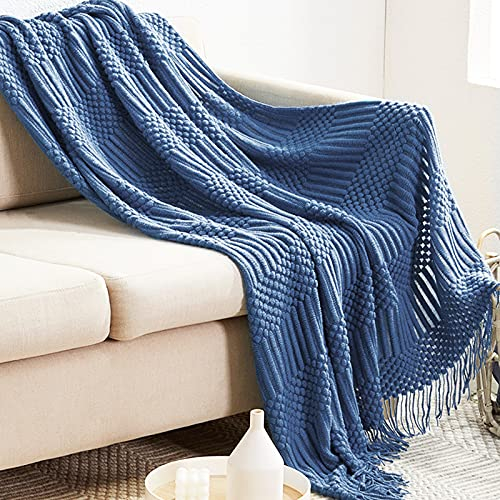 LumiSyne Gestrickte Decke Mit Quaste Einfarbig Blasenmuster Kuscheldecke Strickdecke Tagesdecke Überwurf Couchdecke Dekorative Decke Für Sofa Bett 170x130cm