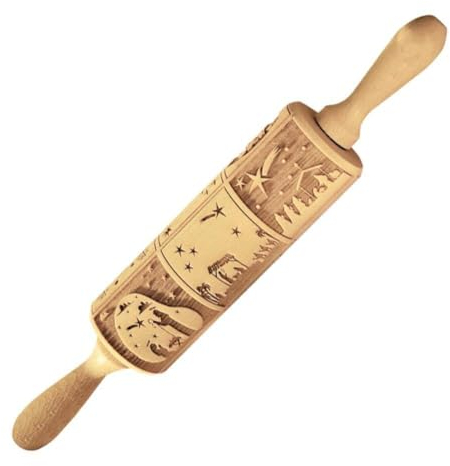 1 Stück Krippe Gravierte Rollstift, Geprägte Teigwalze Weihnachten Cutter Küchengebäck Weihnachtsgeschenke Geschnitzte Form Kekse Natal