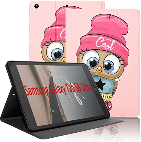 Yoedge Hülle für Samsung Galaxy Tab S8 Ultra 2022 14,6, Ultra Dünn Leicht SchutzHülle mit Standfunktion TPU Rücken Slim PU Leder Smart Folio Tablet Cover für Galaxy Tab S8 Ultra 2022 14,6, Eule
