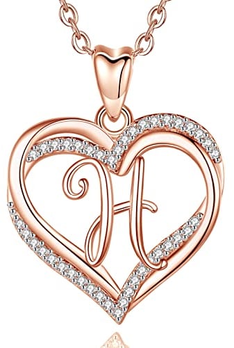 INFUSEU Kette mit Buchstaben, H Initial Halskette Doppelherz Anhänger Rosegold Buchstabe Cubic Zirkonia CZ Schmuck Geburtstagsgeschenk für Frau Mutter Freundin, 20 Zoll Kette
