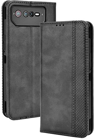 GOKEN Cover per ASUS ROG Phone 6/6 PRO, Custodia Folio in Pelle Flip Wallet Libro Case con Portafoglio, Premium PU/TPU Magnetica Cover con Supporto di Stand/Carte Slot (Nero)