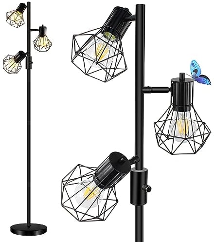 HiBay LED Stehlampe Dimmbar,Industrial Rustikale Stehleuchte 3 Flammig Schwarz Standlampe mit 3x8W 800LM E27 Lampe Leselampe für Wohnzimmer,Schlafzimmer,Büro