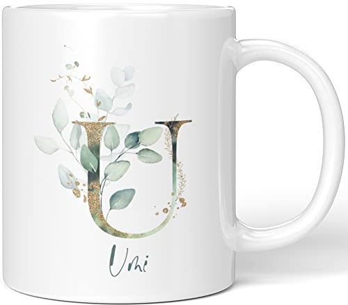 JUNIWORDS Tasse, Umi, Name Anfangsbuchstabe Initial Alphabet Floral Buchstabe U Monogramm Motiv, Weiß (5486200)