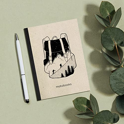 Matabooks, nachhaltige und vegane Notizbücher A6 aus Graspapier, Steifbroschur Dahara, 102 blanko Seiten, Natur, Handmade, Made in Germany (Backpack)