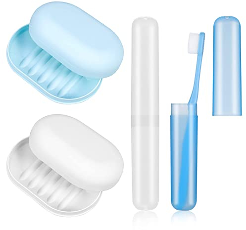 HREDZEO Travel Soap Case Toothbrush Case Set,4 Pcs Soap Dish with Lid Toothbrush Cup Cases Travel Soap Box Toothbrush Cover for Home Travel Camping