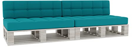 Gutekissen® Palettenkissen Gesteppte Kissen mit Knöpfen, Palettenauflagen Sitzkissen Rückenlehne Gesteppt PFG 2xSet (Sitzkissen 120x80 +Rückenlehne 120x40), Azurblau