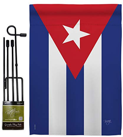 Juego de banderas de jardín de Cuba con soporte de nación regional internacional, país, área particular, decoración de casa, pancarta pequeña para patio, 32 x 48 cm