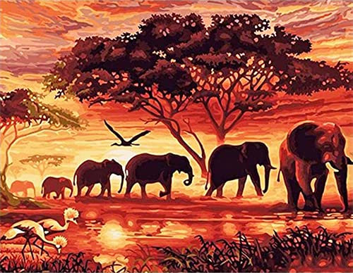 Diamond Painting Set, Bild mit Motiv Elefanten in der Savanne und Zubehör, Größe ca. 44 x 33 cm, Bastelset zum Malen mit Glitzersteinchen für Kinder ab 5 Jahren