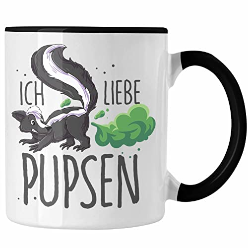 Trendation - Lustige Tasse Ich liebe Pupsen mit Stinktier-Motiv Geschenkidee Geburtstag Vater Bruder Papa (Schwarz)