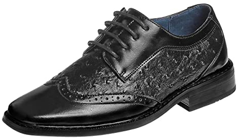 Joseph Allen Boys Dress Shoes Classic Styles Oxfords, Derbys, Monks and Loafers Casual Formal Assorted Colors (Toddler-Big Kid), Black Full Brogue, 10