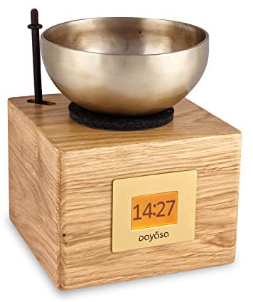 DAYASA Klangschalenuhr KAALA Eiche Natur ; Wecker mit Klangschale; Zen-Wecker (Choepa)