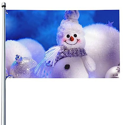 Evanem Frohe Weihnachten Schneemann bedruckte Flagge, 90 x 150 cm, für den Außenbereich, dekorative Flagge, Standard-Flagge mit Messingösen für Hof, Garten