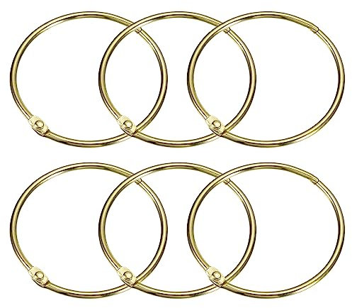 sourcing map Shower Curtain Rings, 6pcs - Carbon Steel Round Snap Shower Curtain Hooks, 3 Inch Loose Leaf Binder Rings for Shower Curtain Rods (Gold)