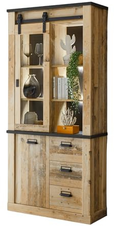 Furn.Design Vitrine in Used Wood hell und anthrazit Vitrinenschrank 93 x 201 cm, Stove