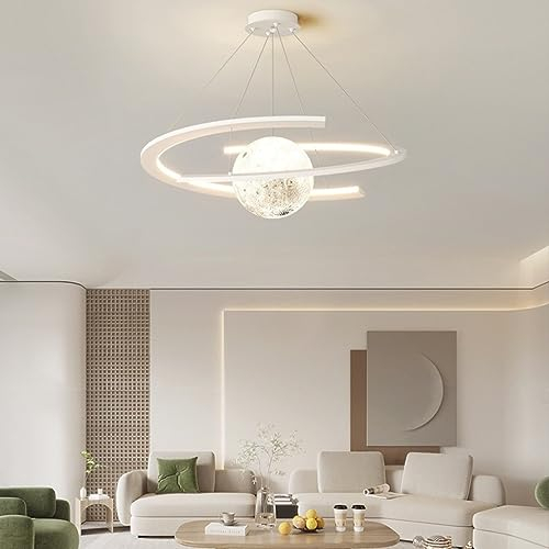 Kronleuchter Kinderzimmer Modern Space Star Hängelampe LED Dimmbar Pendelleuchte Acryl Planet Erde Ball Kunst Home Decor Fantasy Interior Kinderbeleuchtung Cartoon Deckenleuchte(Color:Weiß,Größe:60cm)