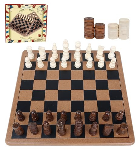 Hölzernes 2-in-1 Schach- und Dame-Brettspiel-Set, klassisches Spiel für Kinder und Erwachsene, 28 cm Schachbrett-Set, perfekt für Reisen und Familienspaß