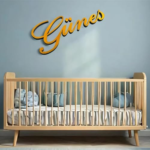 3D Schriftzug, Name, Wunschtext alle Größen bis 50cm in Holz natur, Gold Glitter, Cremeweiß, Rot, Gelb für Kinderzimmer Wand, Tür, Sonstiges
