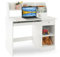 COSTWAY Kinderschreibtisch aus Holz, Schülerschreibtisch mit Ablage, Bücherregal, Tastaturablage & Schublade, Jugendschreibtisch Kinder Schreibtisch Kindertisch 100kg belastbar, 90 x 45 x 90 cm, Weiß