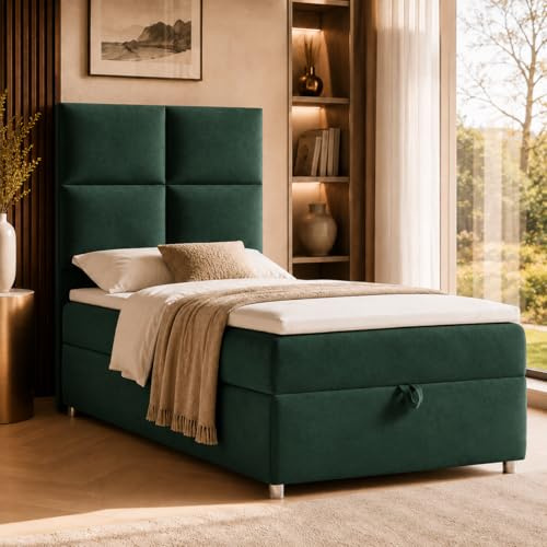 Best For Home Trinity K2 Boxspringbett Single Bonellfederkern | Boxspringbett mit Matratze und Topper | Boxspringbett 90x200 mit Bettkasten| Einzelbett | Polsterbett - Lieferung an die Bordsteinkante