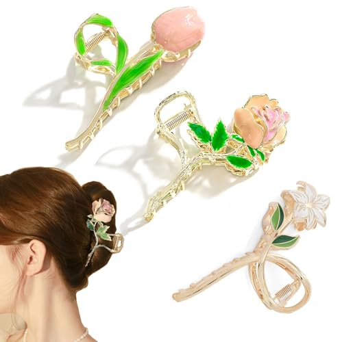 3pcs Pinzas Pelo Mujer Dorados Pinzas Para el Pelo Grandes Metalicas Pinza Pelo Flor Mujeres Hair Clips de Pelo de Flor Ezppuu124